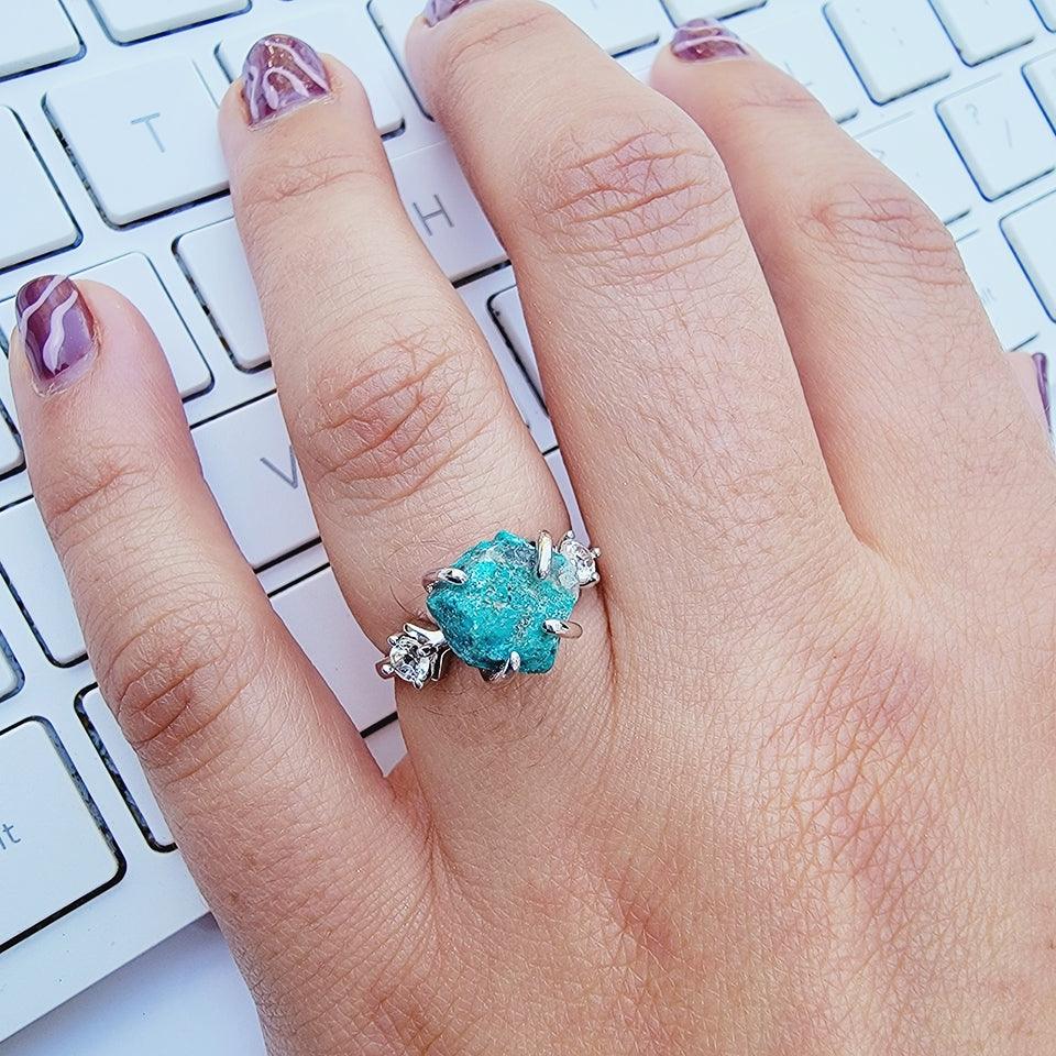 Raw Chrysocolla Crystal Ring Set - Uniquelan Jewelry