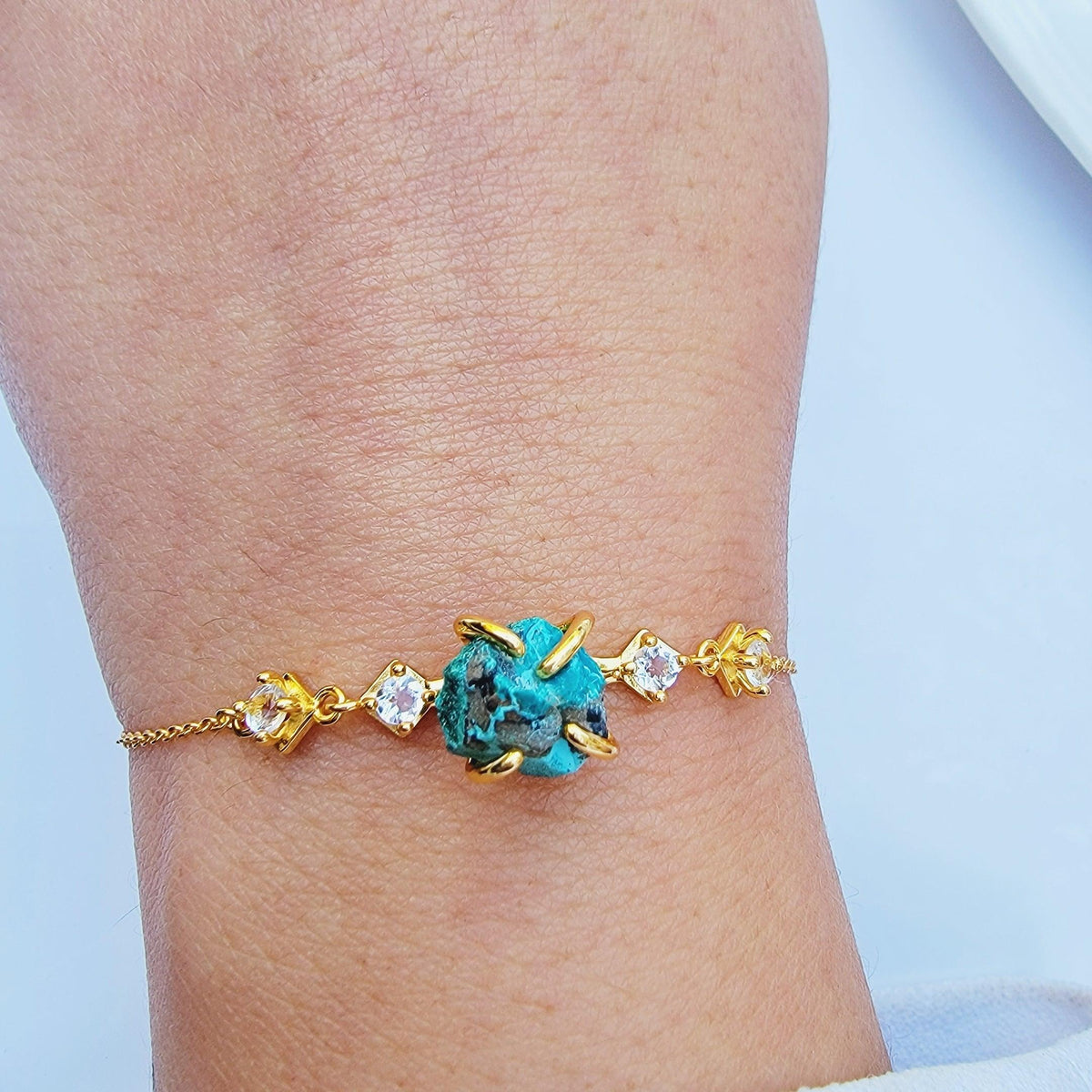 Raw Chrysocolla Chain Bracelet - Uniquelan Jewelry