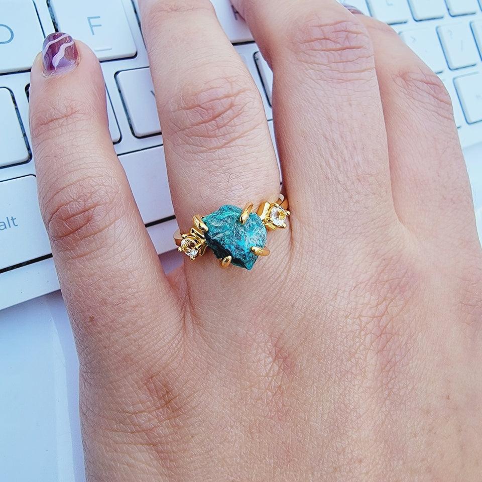 Raw Chrysocolla Crystal Ring - Uniquelan Jewelry