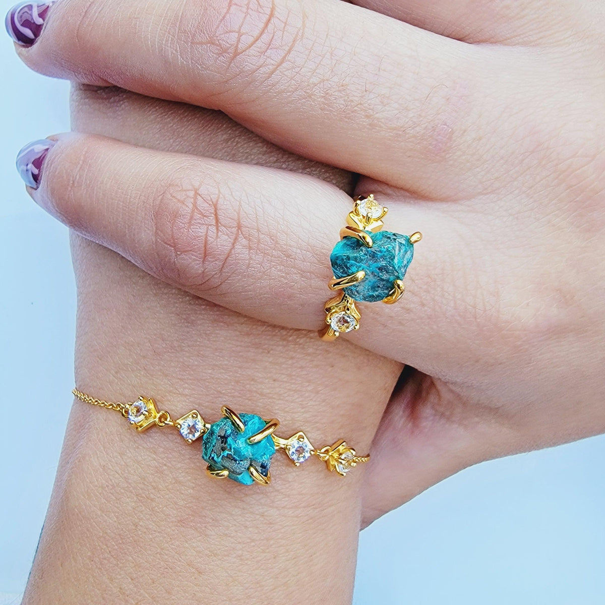 Raw Chrysocolla Crystal Ring - Uniquelan Jewelry