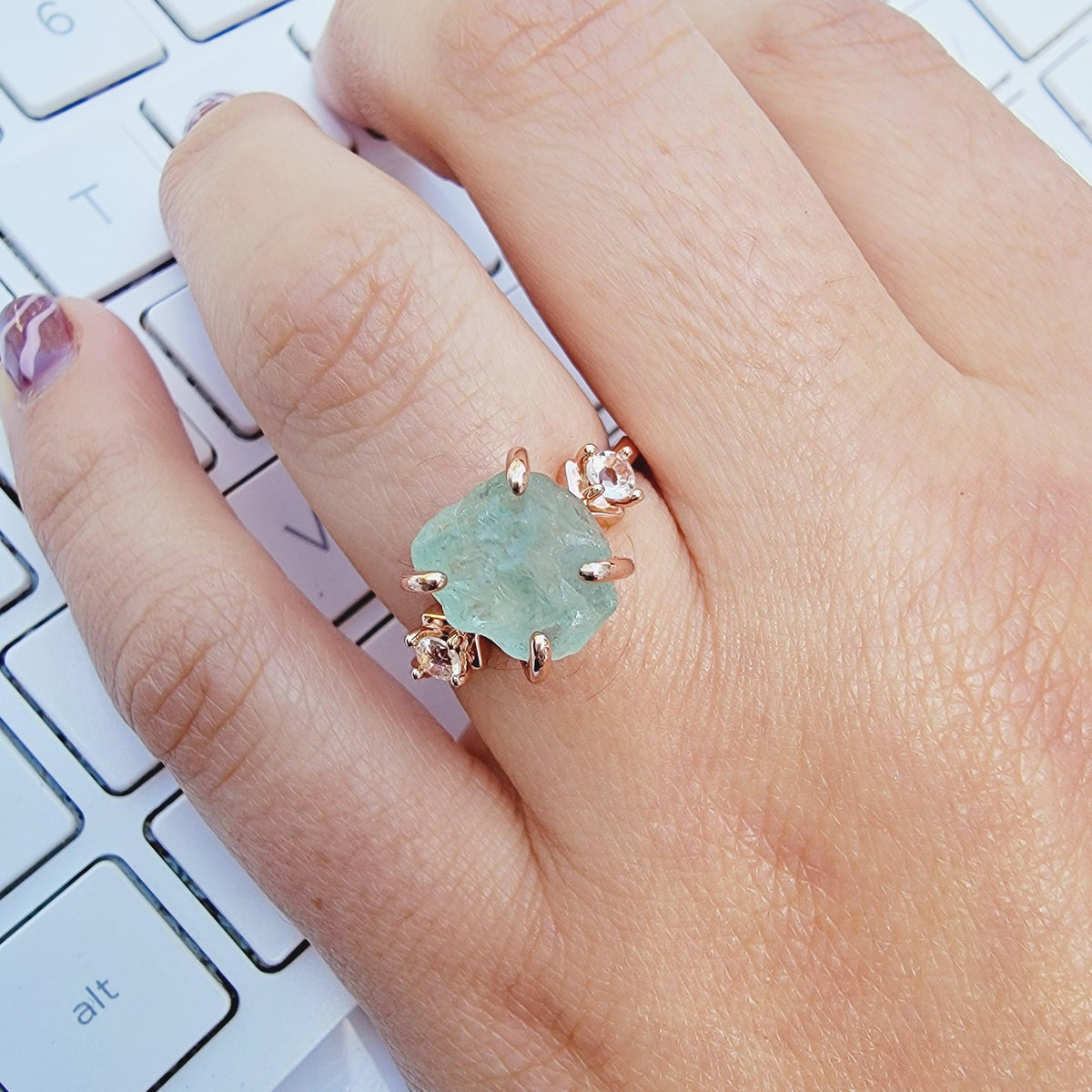 Raw Aquamarine Crystal Ring - Uniquelan Jewelry