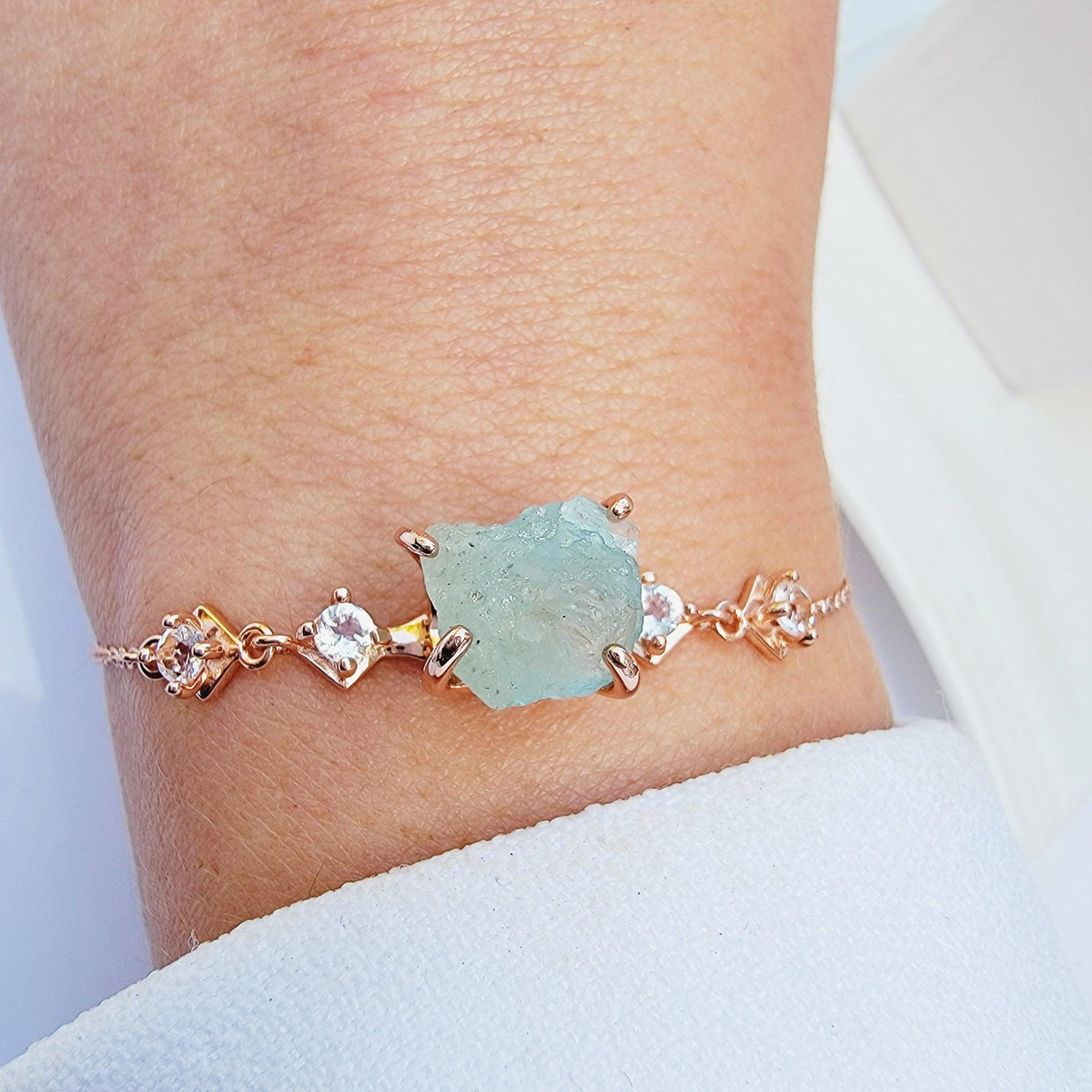 Raw Aquamarine Chain Bracelet - Uniquelan Jewelry