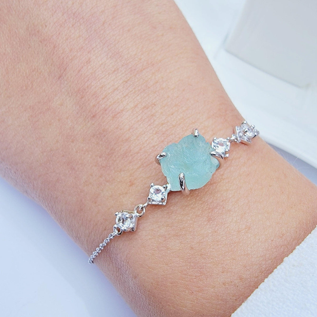 Raw Aquamarine Ring Bracelet Set - Uniquelan Jewelry