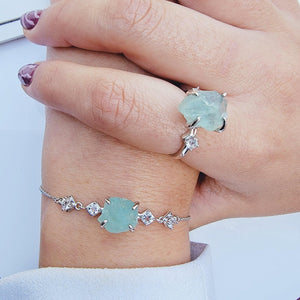 Raw Aquamarine Ring Bracelet Set - Uniquelan Jewelry