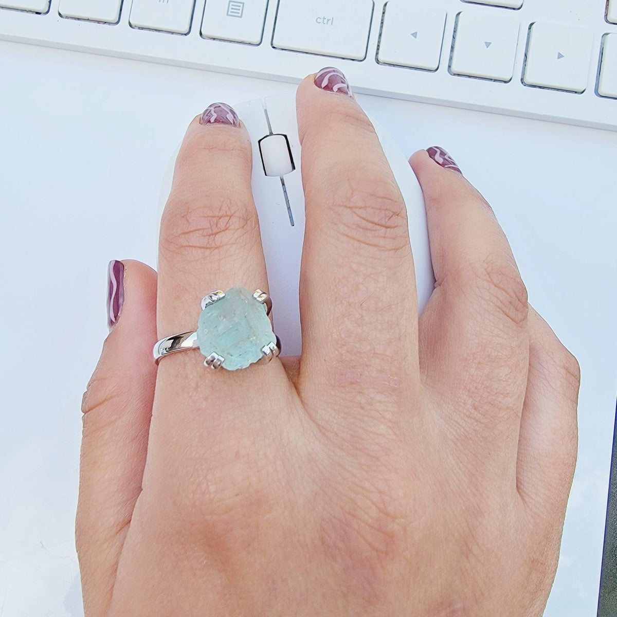 Raw Aquamarine Adjustable Ring - Uniquelan Jewelry