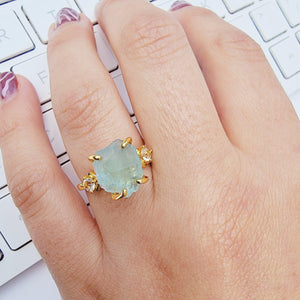 Raw Aquamarine Crystal Ring - Uniquelan Jewelry