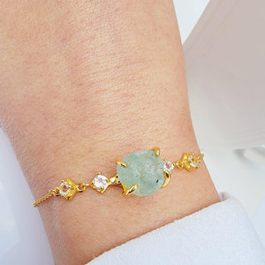 Raw Aquamarine Ring Bracelet Set - Uniquelan Jewelry