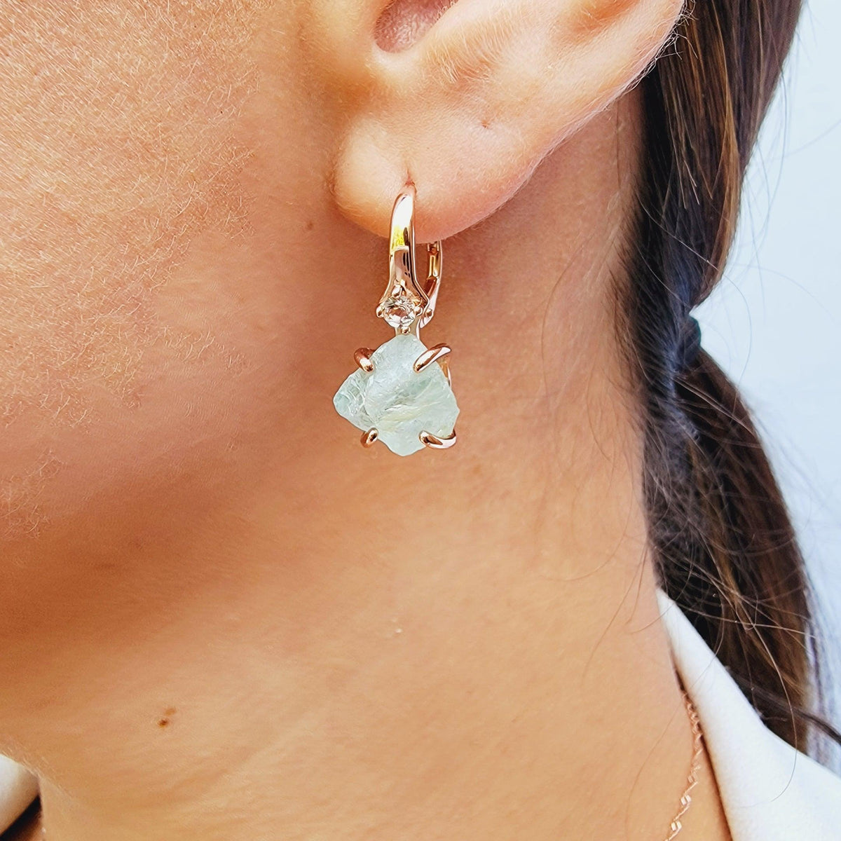 Raw Aquamarine Drop Earrings - Uniquelan Jewelry