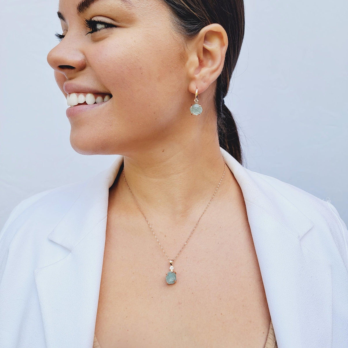 Raw Aquamarine Drop Earrings - Uniquelan Jewelry