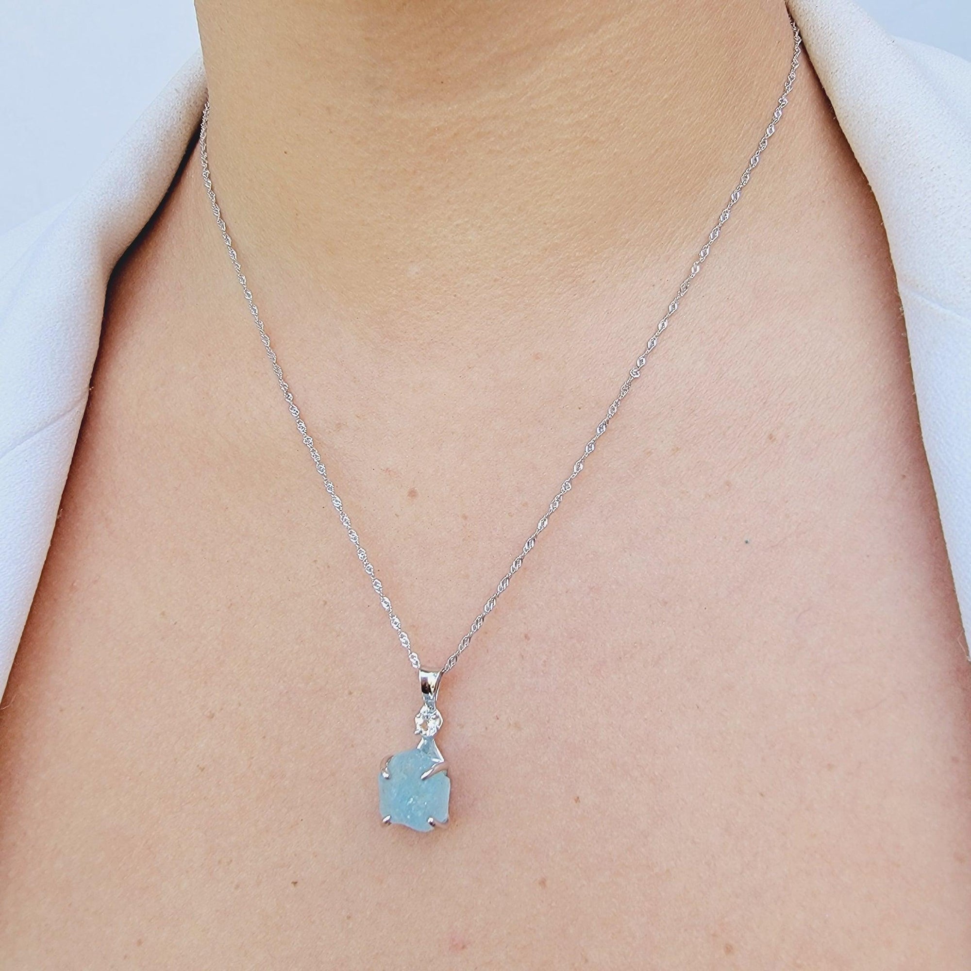 Raw Aquamarine Crystal Necklace Set - Uniquelan Jewelry
