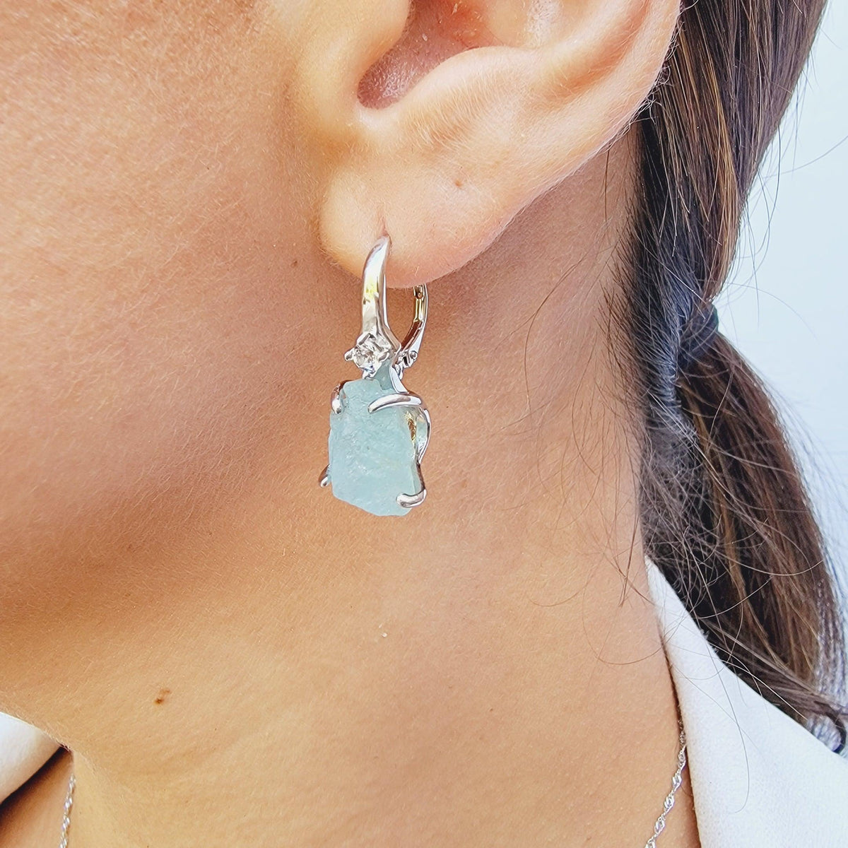 Raw Aquamarine Drop Earrings - Uniquelan Jewelry