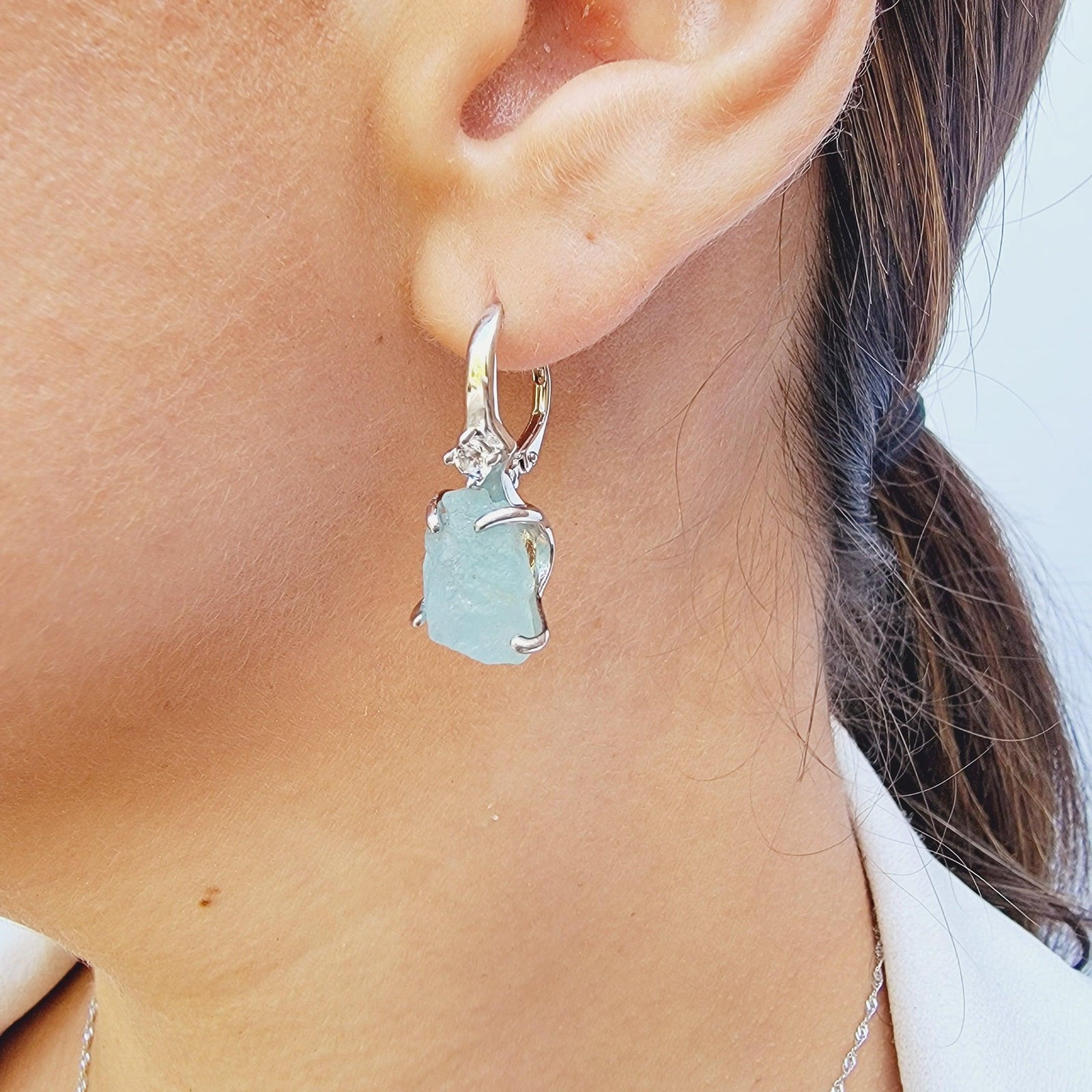 Raw Aquamarine Drop Earrings - Uniquelan Jewelry