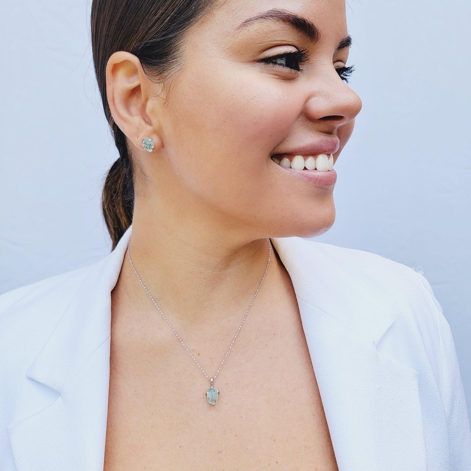 Raw Aquamarine Necklace Set - Uniquelan Jewelry