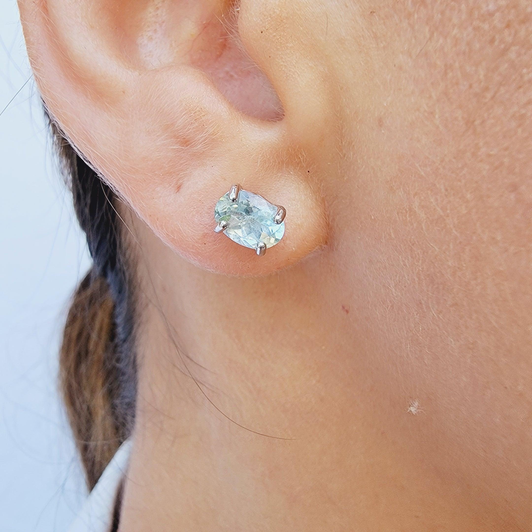 Real Oval Aquamarine Heart Earrings