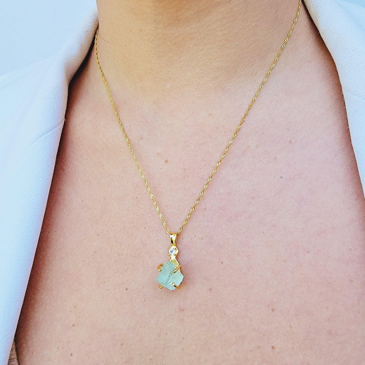 Raw Aquamarine Crystal Necklace - Uniquelan Jewelry