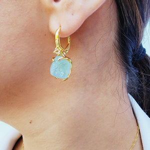 Raw Aquamarine Drop Earrings - Uniquelan Jewelry