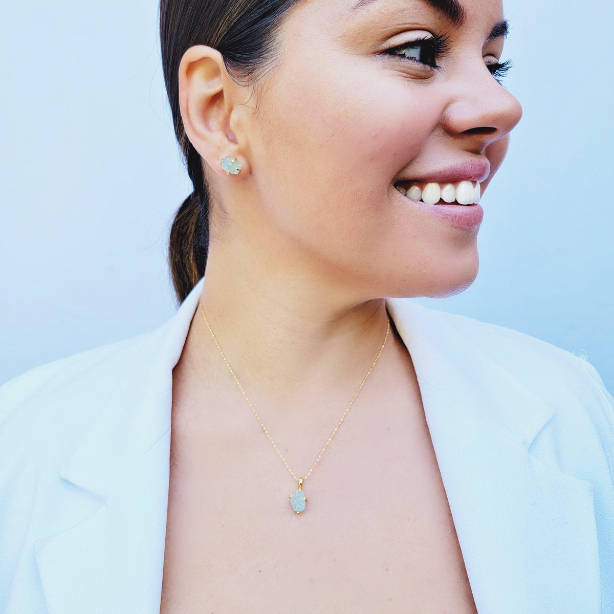 Genuine Raw Aquamarine Pendant Necklace - Uniquelan Jewelry