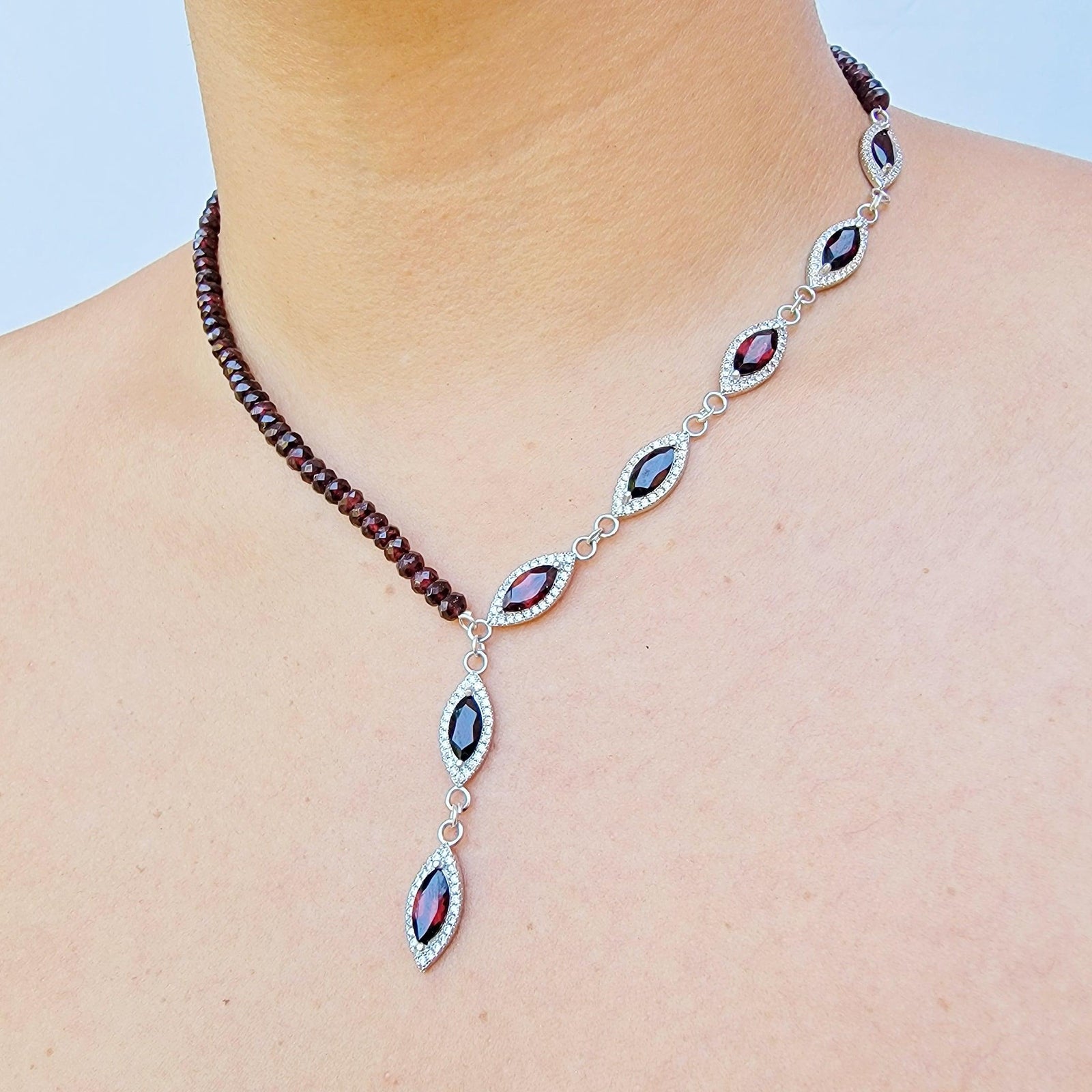 Genuine Garnet Lariat Necklace - Uniquelan Jewelry