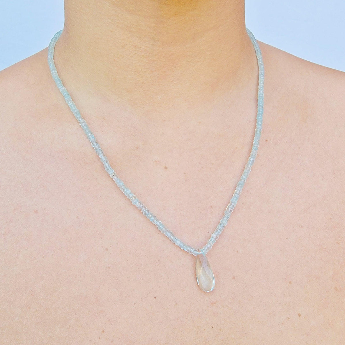 Real Aquamarine pendant Strand Necklace - Uniquelan Jewelry