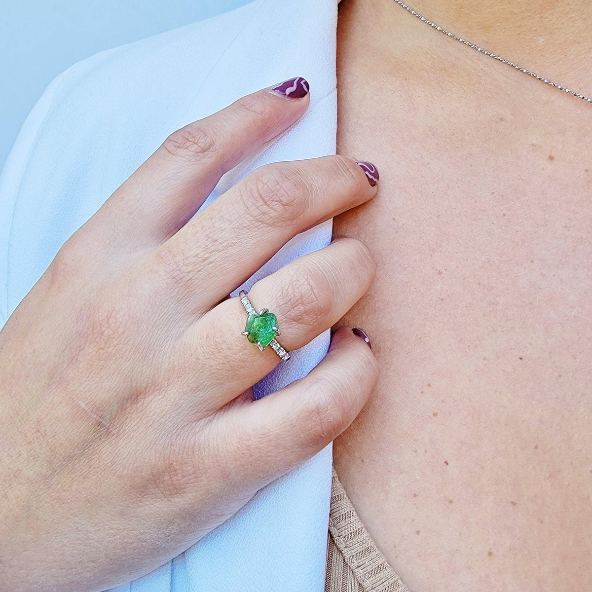 Raw Tsavorite Garnet Ring - Uniquelan Jewelry