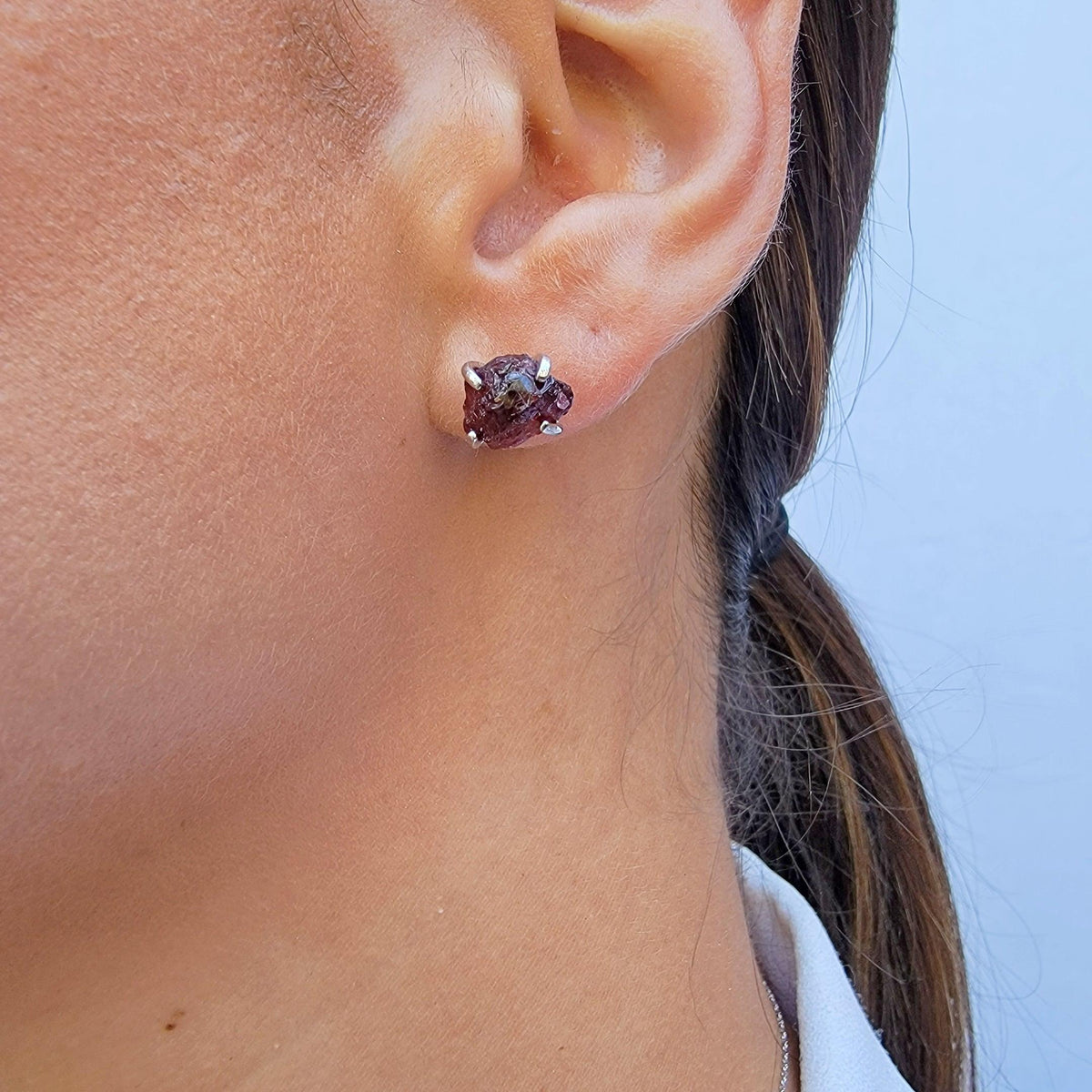 Genuine Raw Garnet Stud Earrings - Uniquelan Jewelry