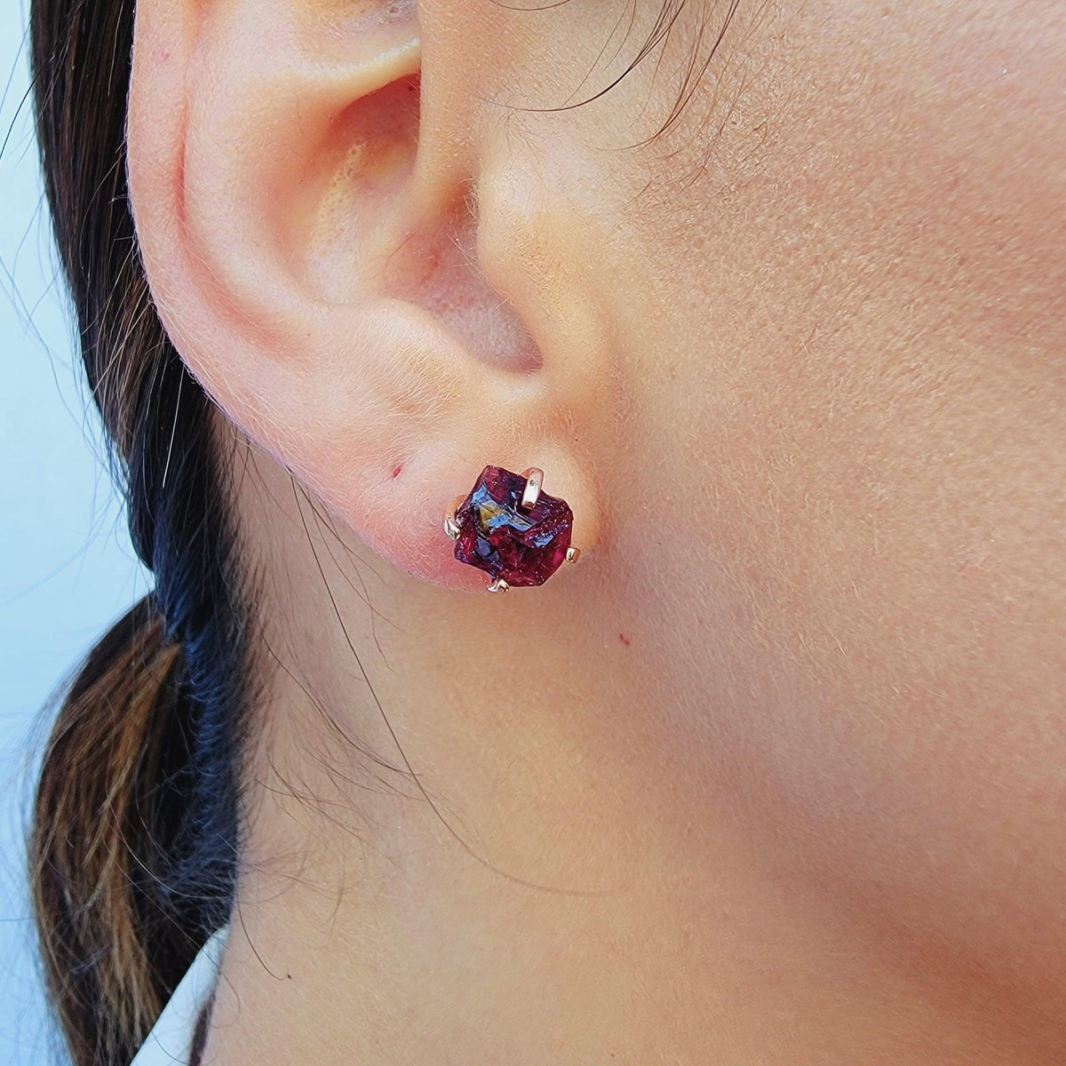 Genuine Raw Garnet Stud Earrings - Uniquelan Jewelry