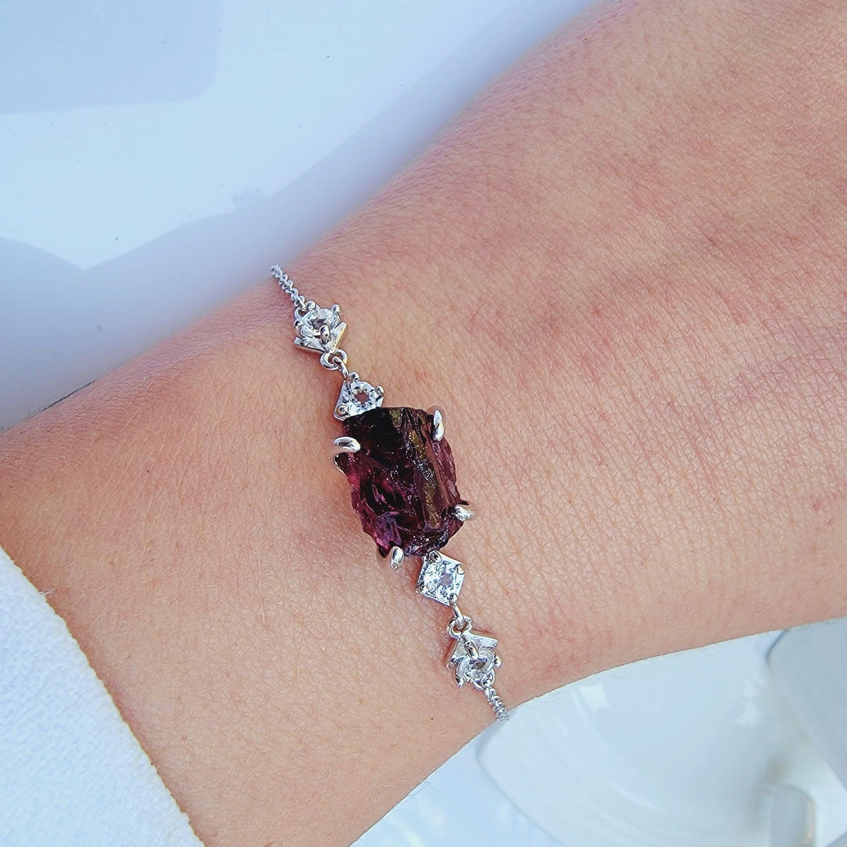 Raw Garnet Ring Bracelet Set - Uniquelan Jewelry