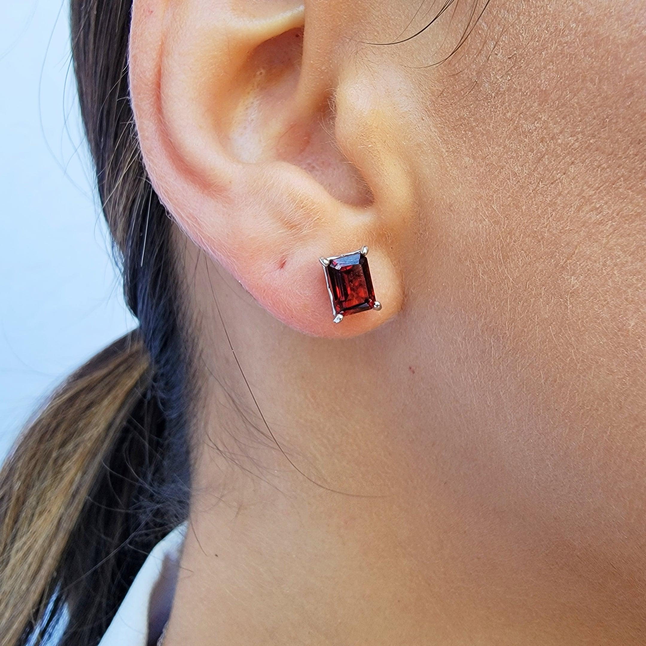 Real Garnet Heart Stud Earrings