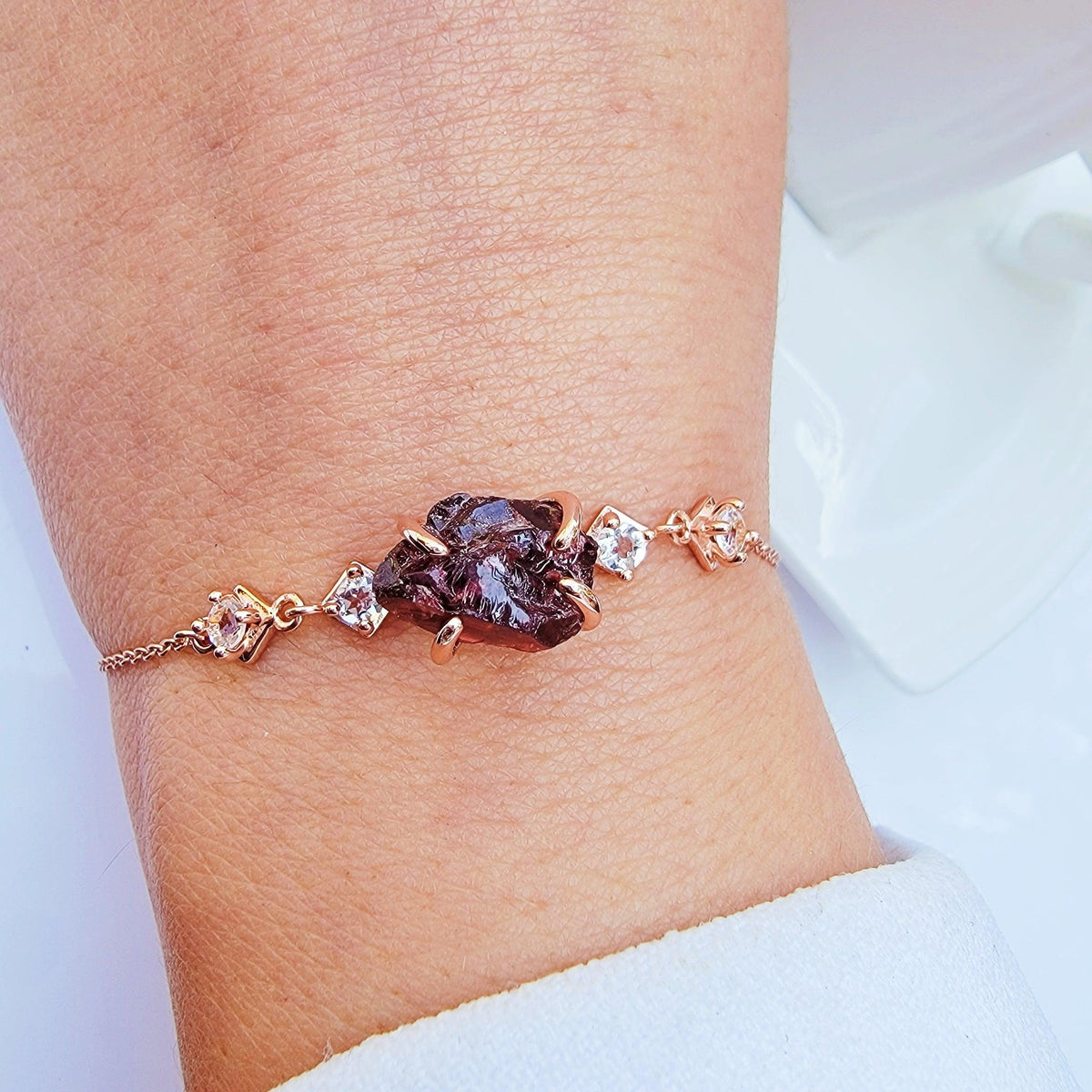 Raw Garnet Chain Bracelet - Uniquelan Jewelry