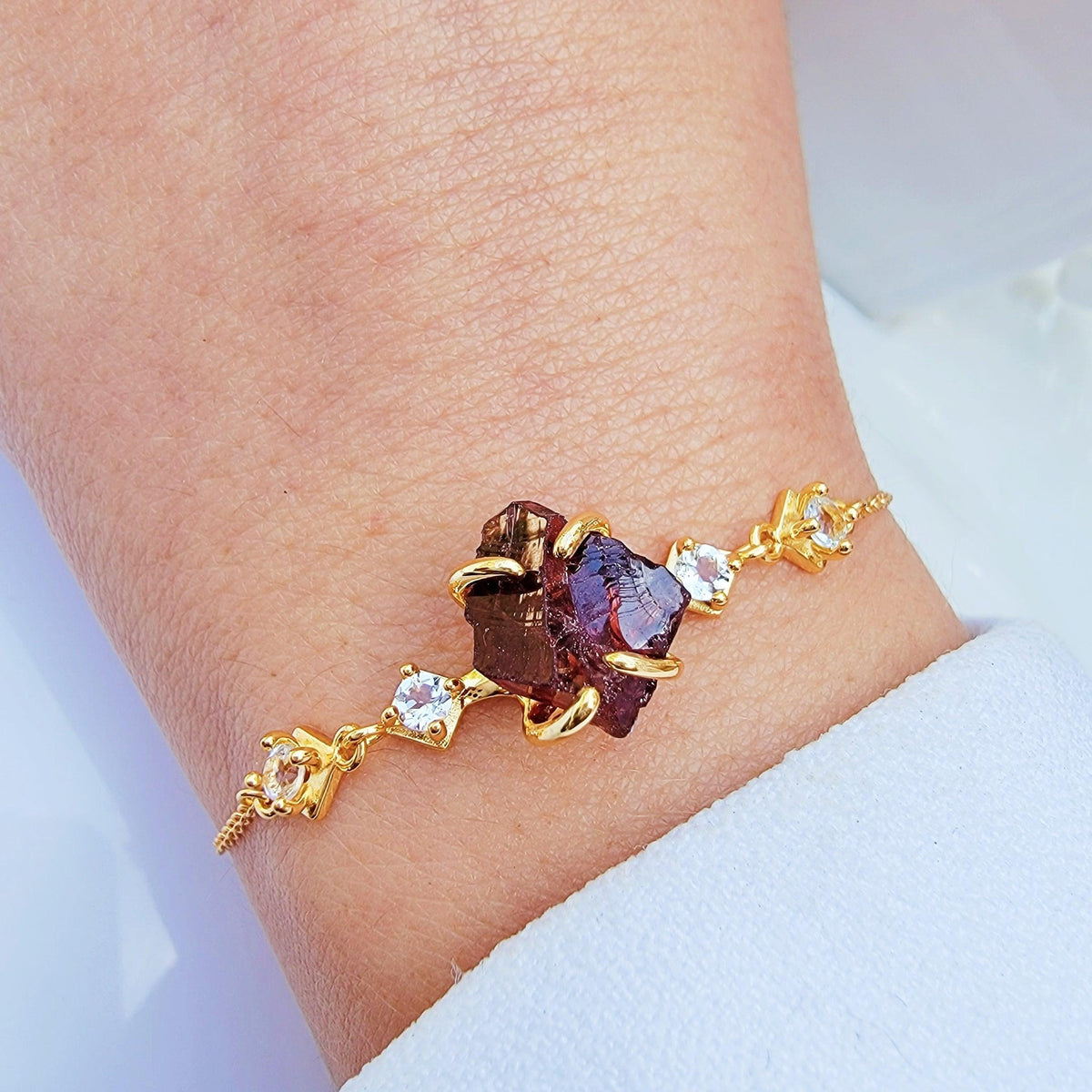 Raw Garnet Chain Bracelet - Uniquelan Jewelry