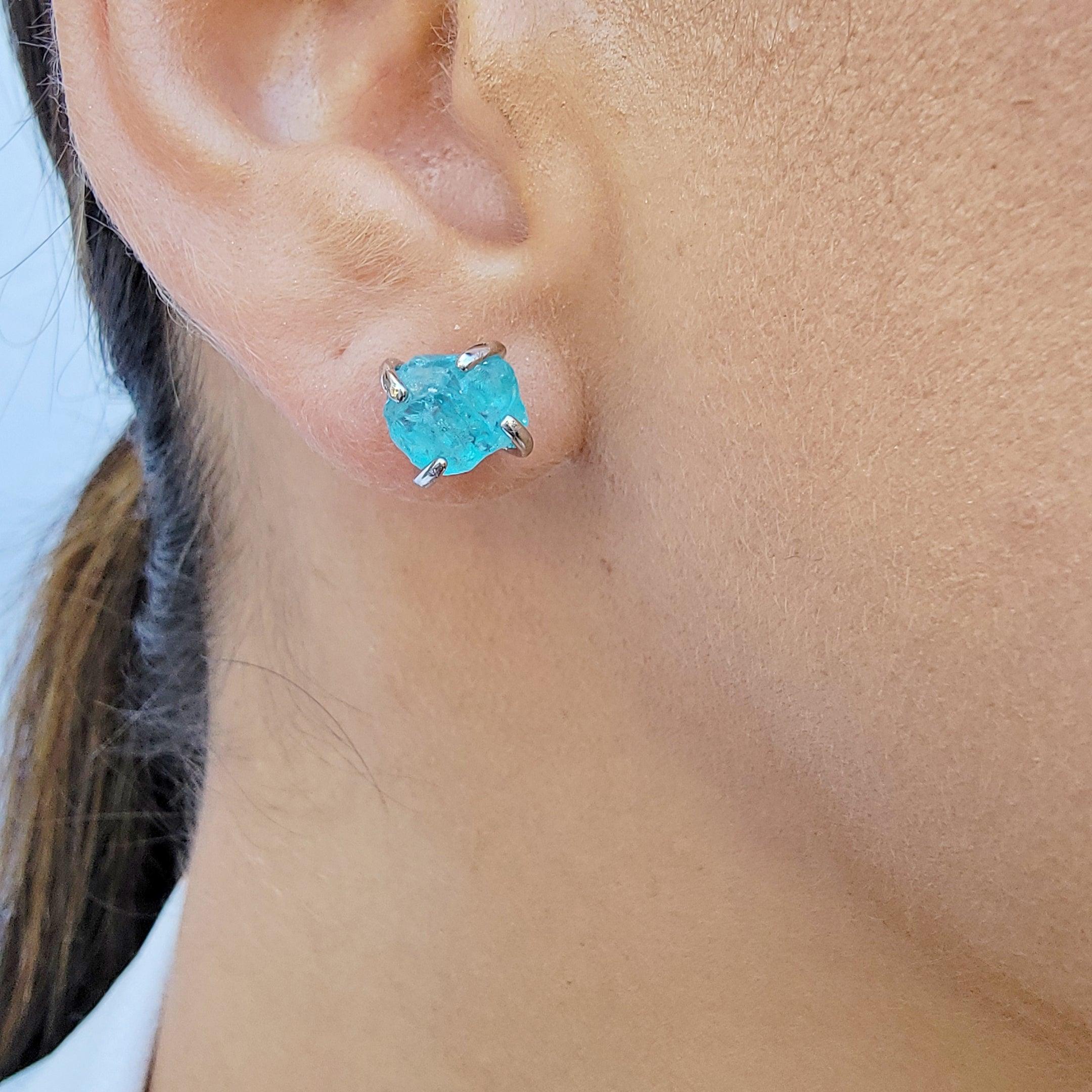 Genuine Raw Apatite Stud Earrings