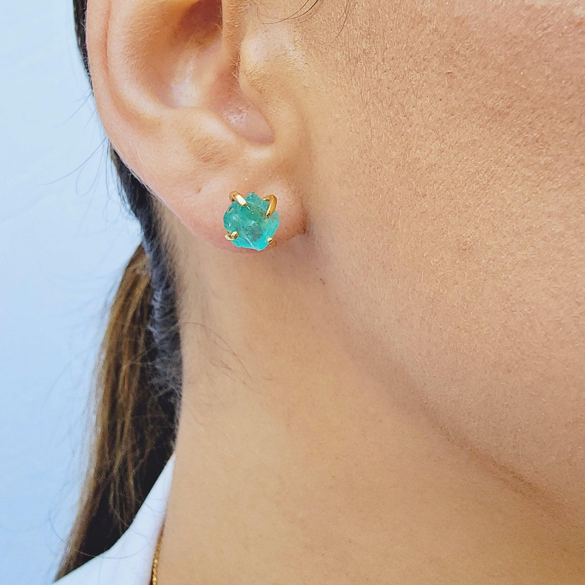Genuine Raw Apatite Stud Earrings - Uniquelan Jewelry