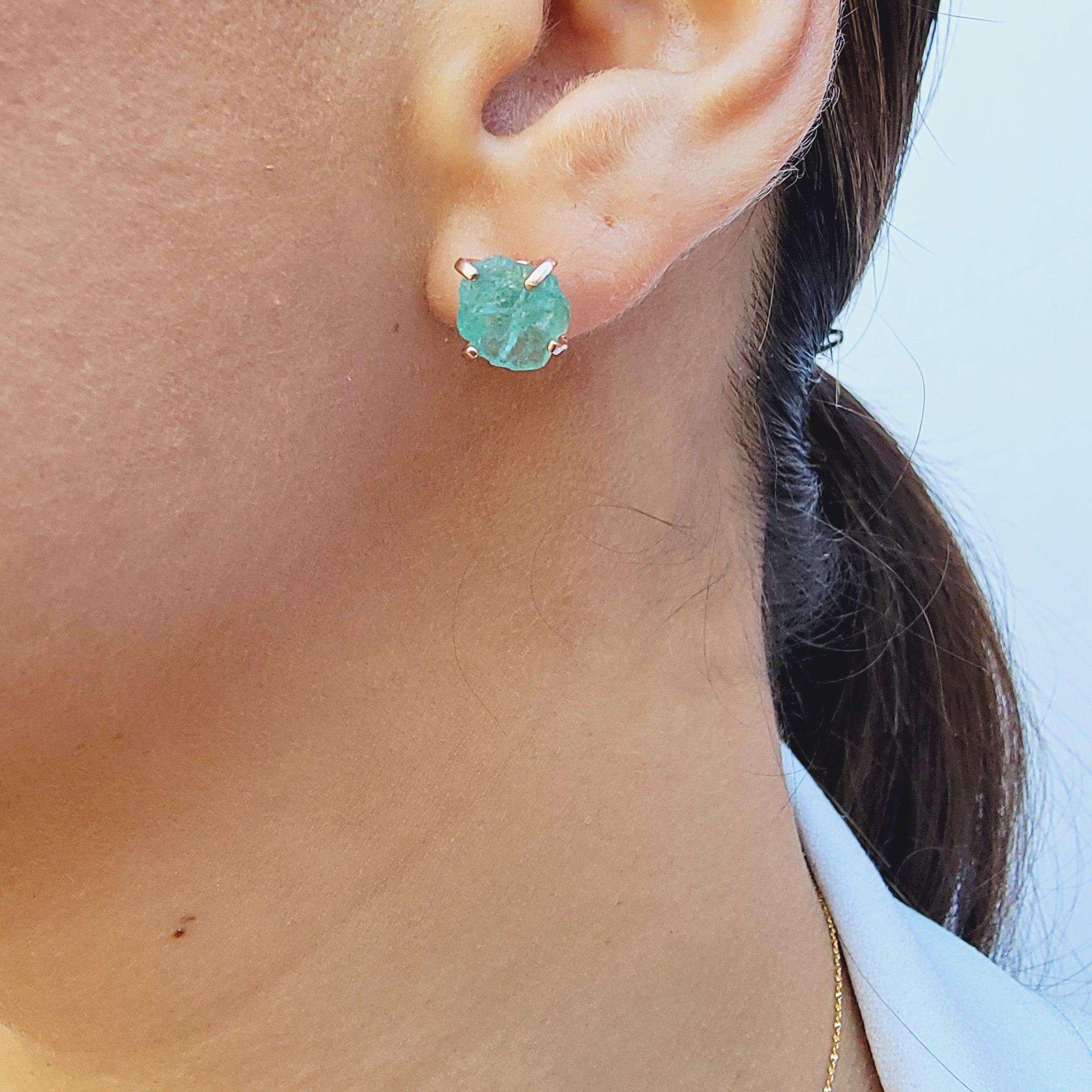 Genuine Raw Apatite Stud Earrings