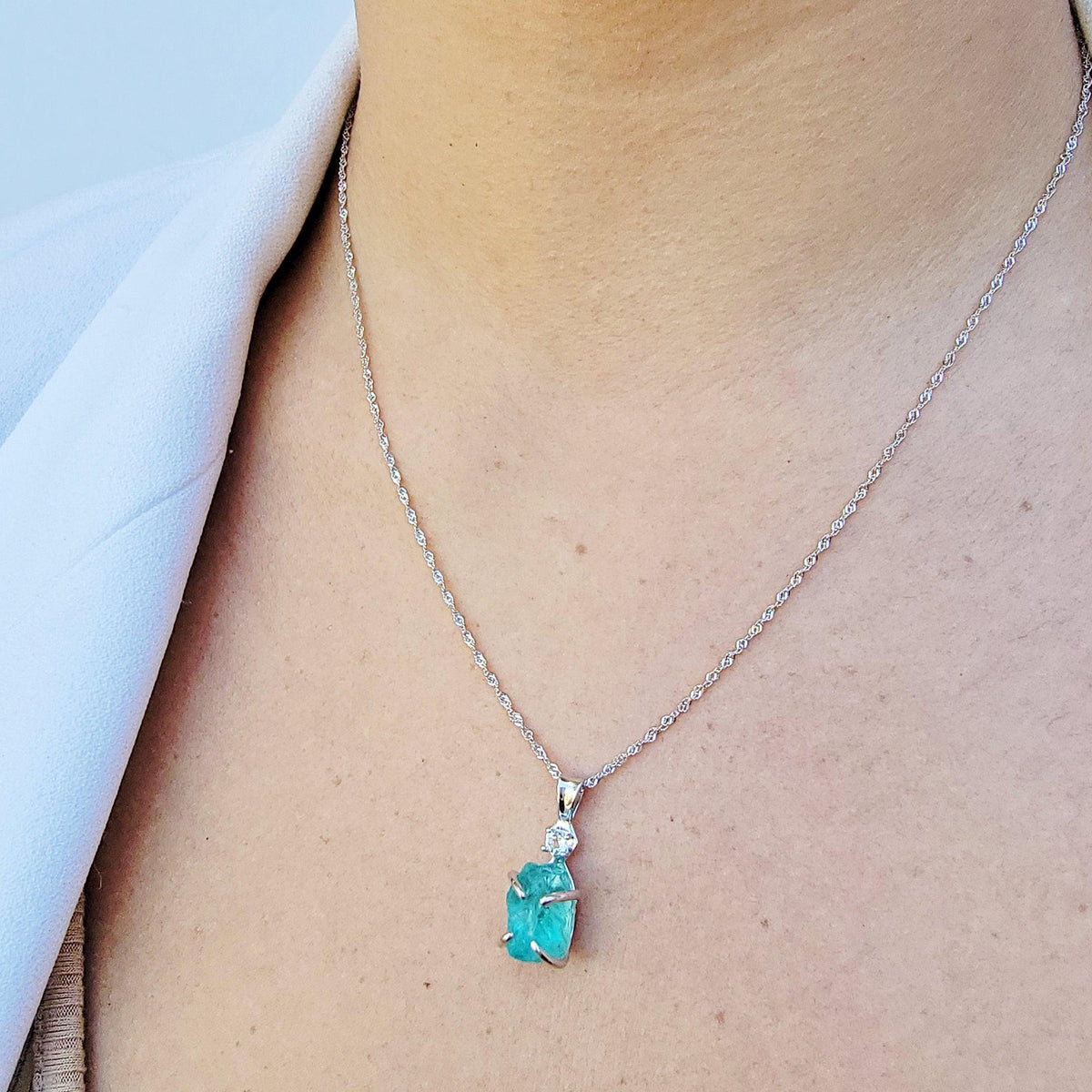 Raw Neon Apatite Necklace - Uniquelan Jewelry