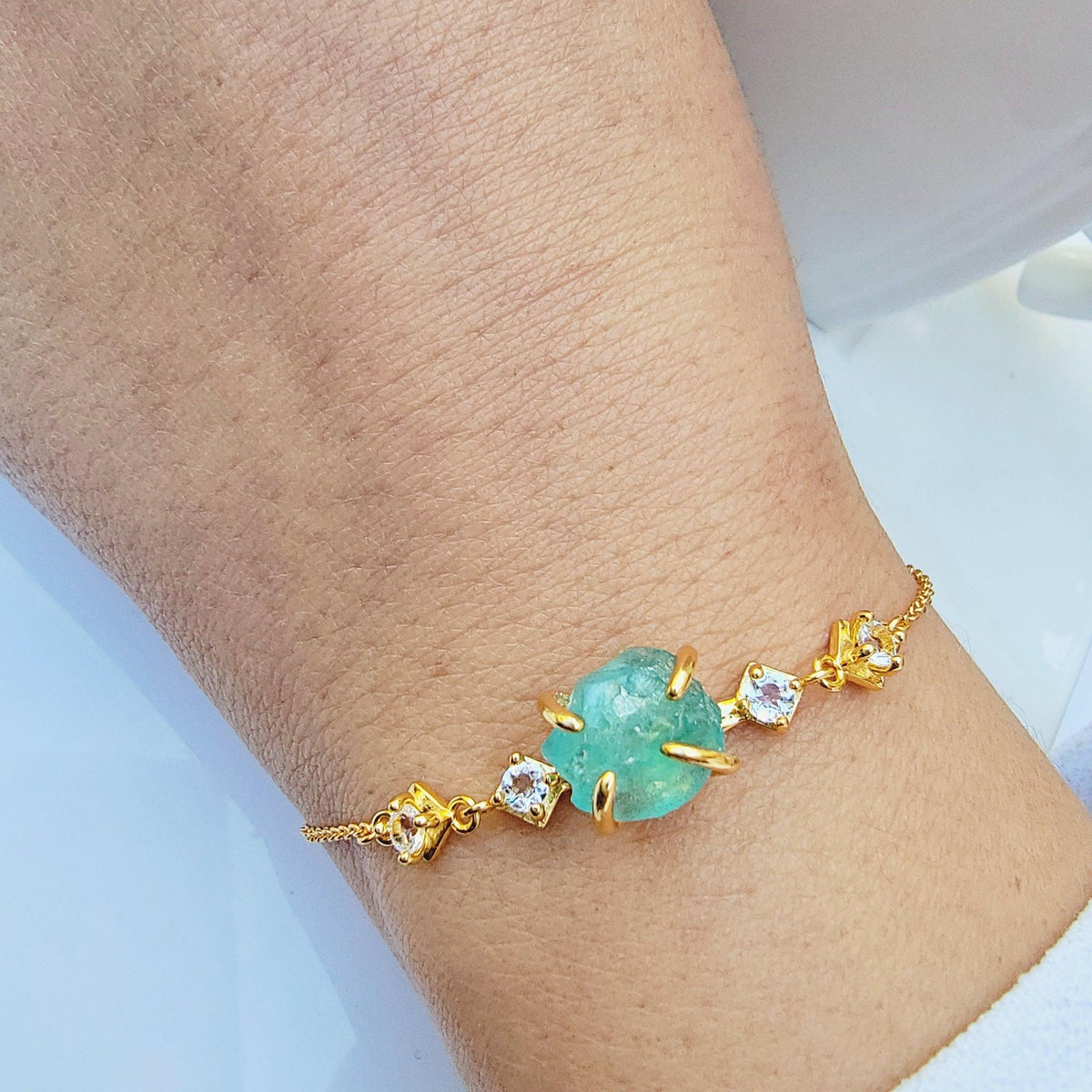 Raw Apatite Chain Bracelet - Uniquelan Jewelry