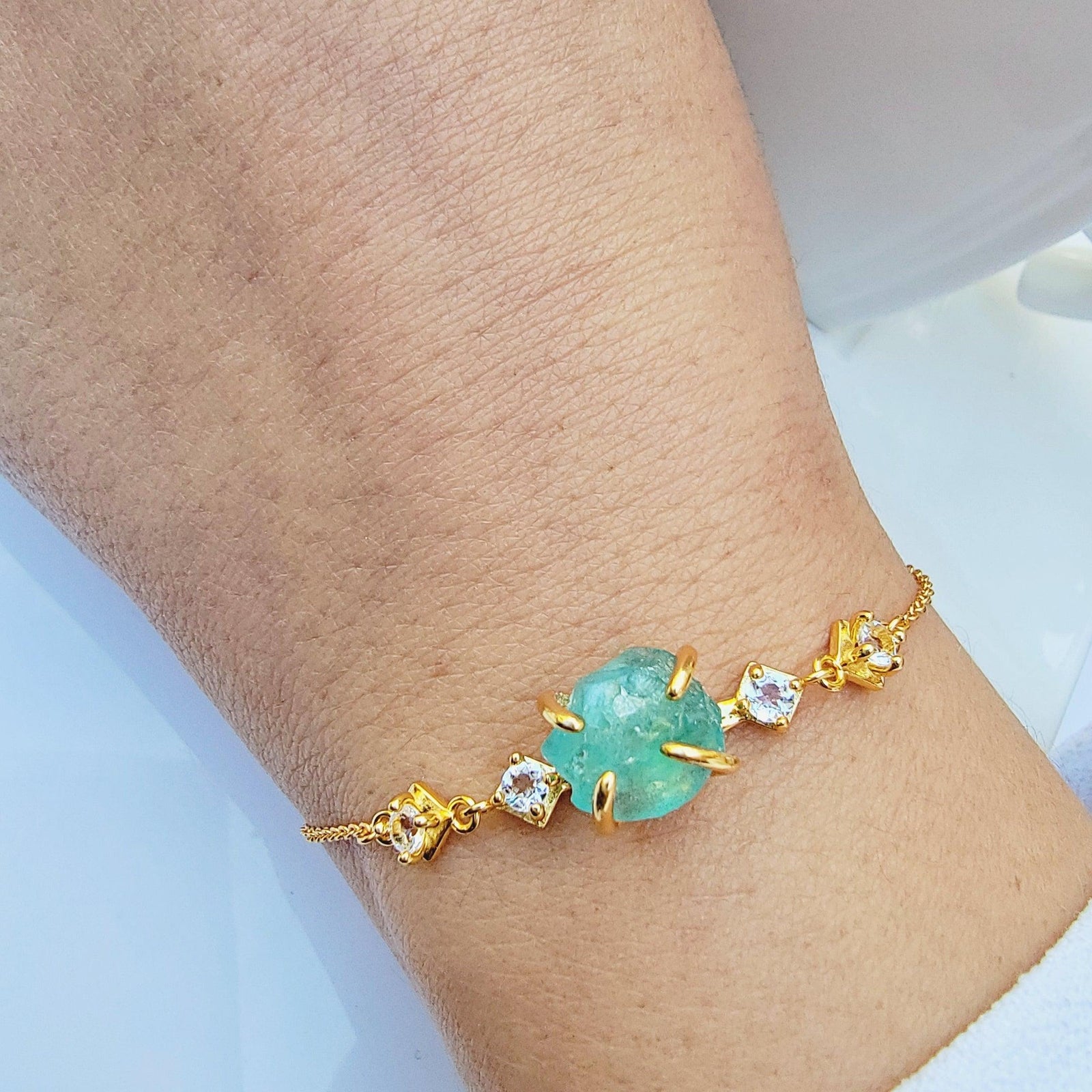 Raw Apatite Chain Bracelet - Uniquelan Jewelry