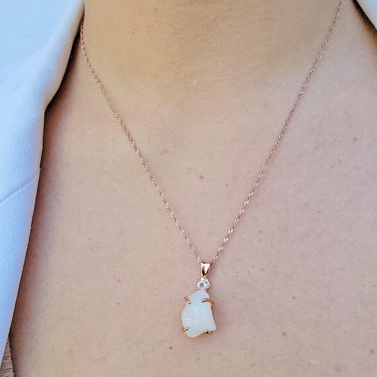 Raw Fire Opal Crystal Necklace - Uniquelan Jewelry