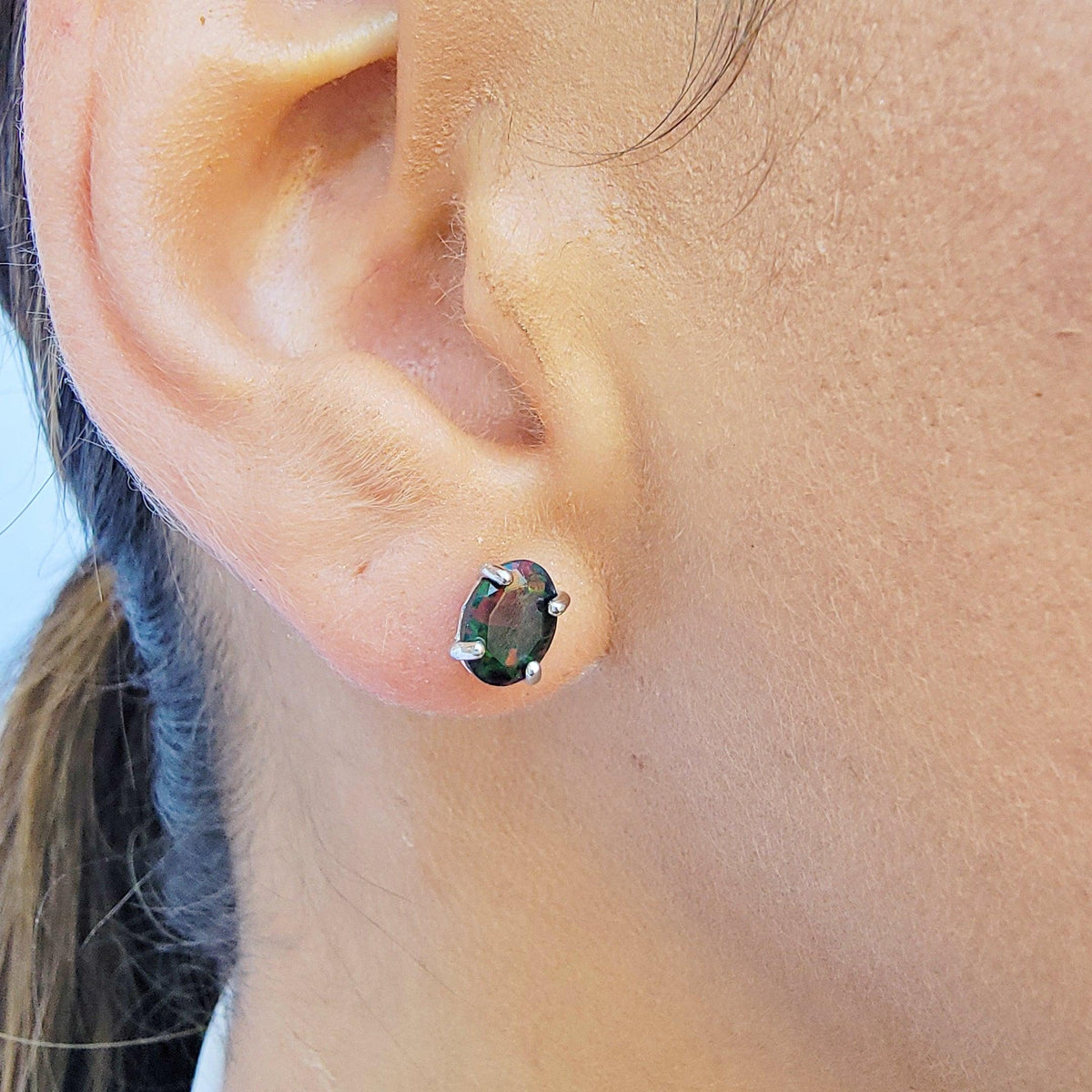 Oval Black Opal Heart Earrings - Uniquelan Jewelry