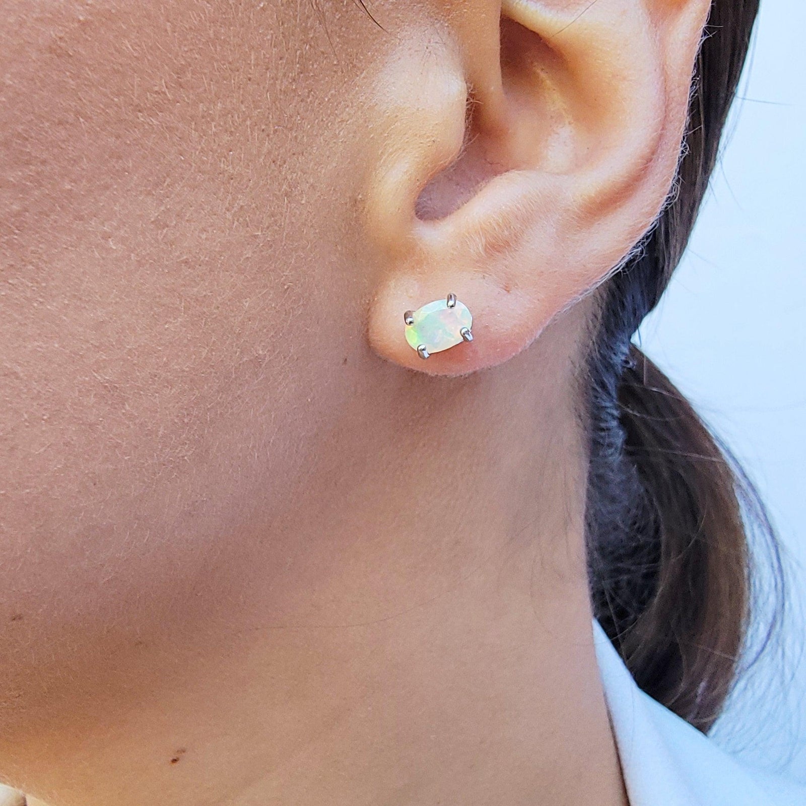 Oval White Opal Heart Earrings - Uniquelan Jewelry