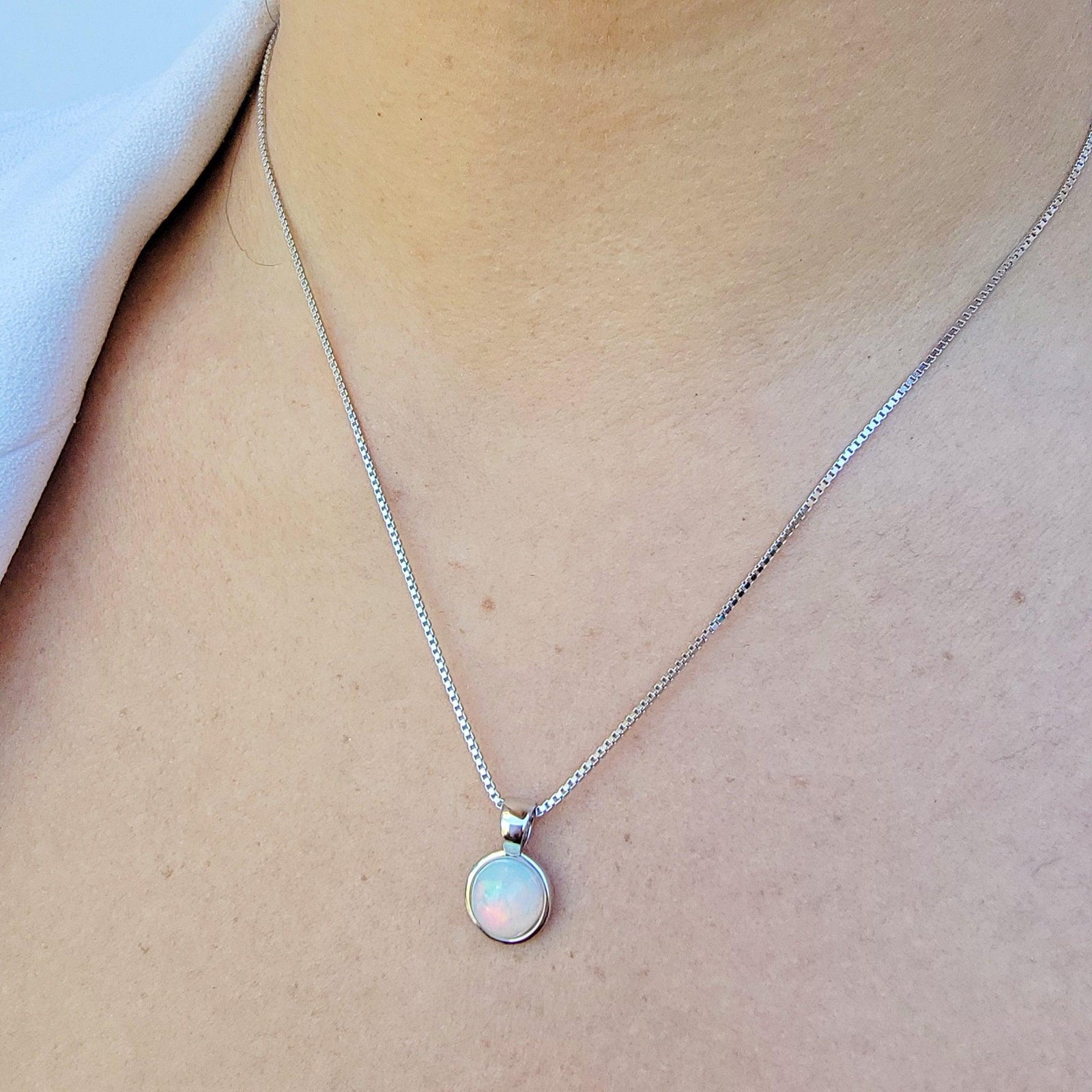 Real Opal Bezel Necklace - Uniquelan Jewelry
