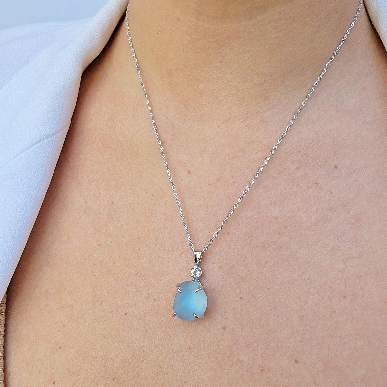 Raw Swiss Blue Topaz Necklace - Uniquelan Jewelry