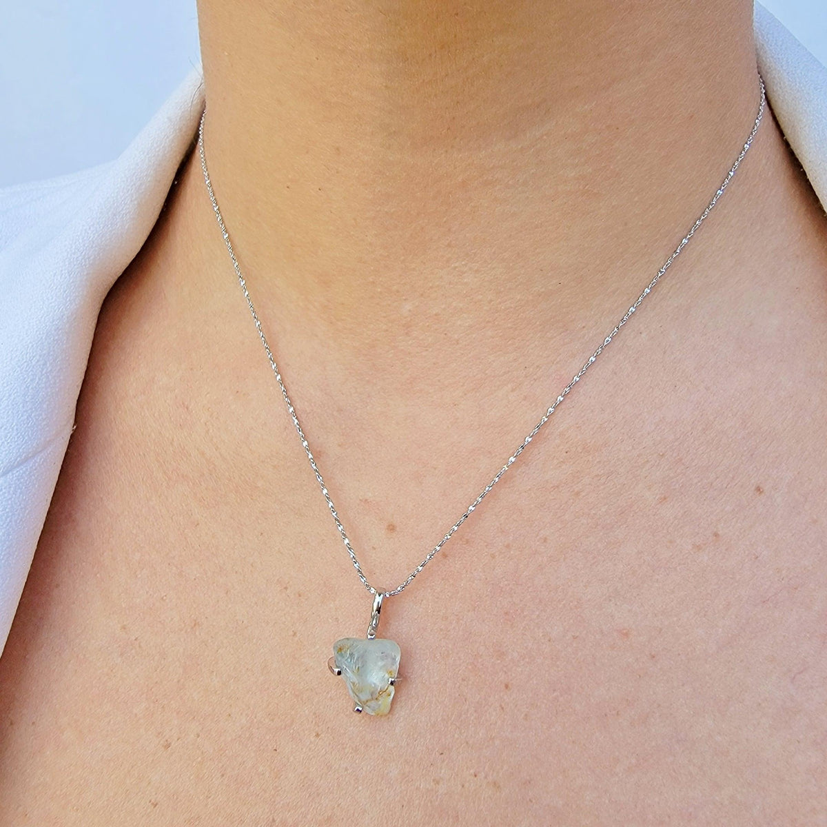 Raw Sky Blue Topaz pendant Necklace - Uniquelan Jewelry