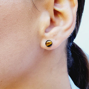Real Tiger Eye Bezel Stud Earrings - Uniquelan Jewelry