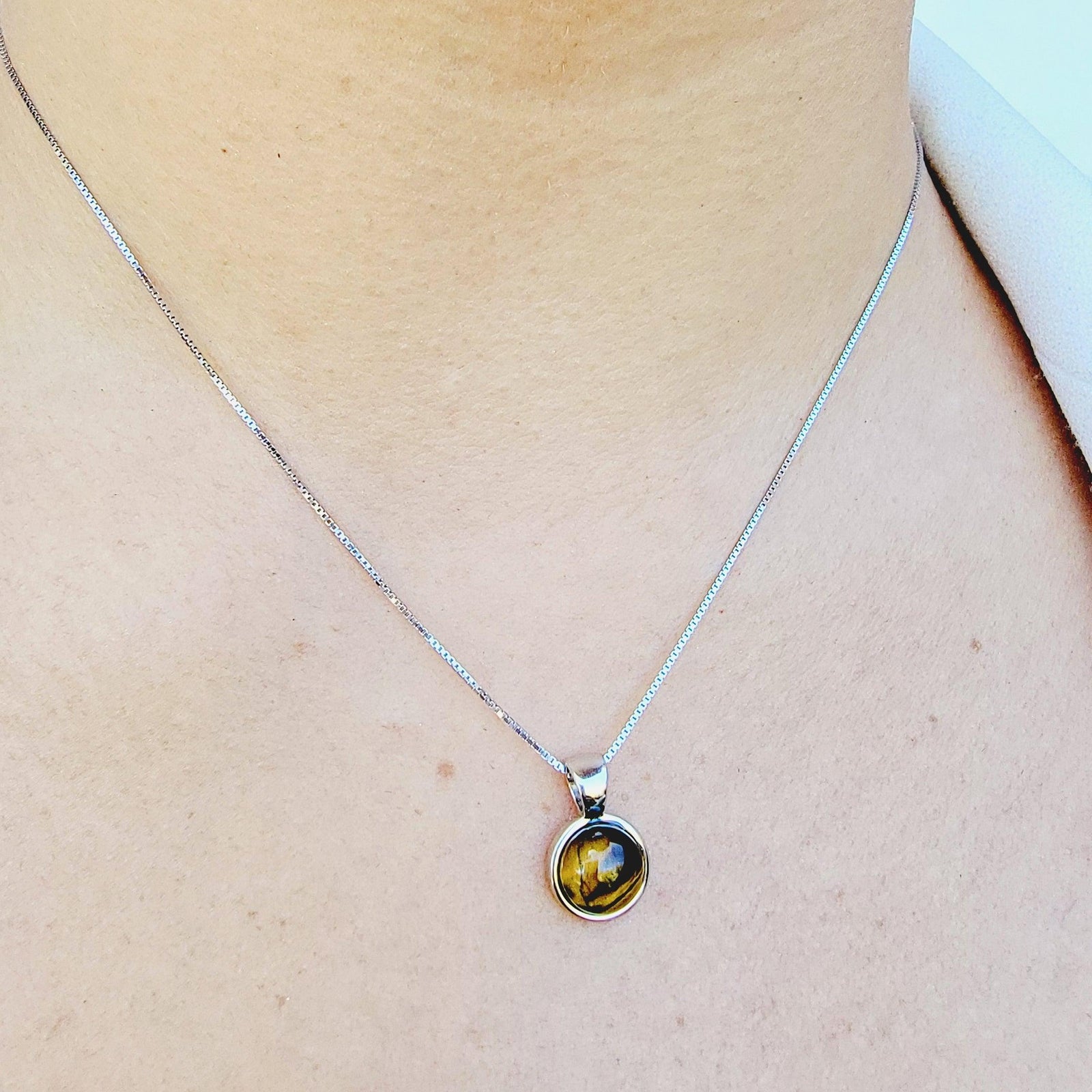 Real Tiger Eye Bezel Necklace - Uniquelan Jewelry