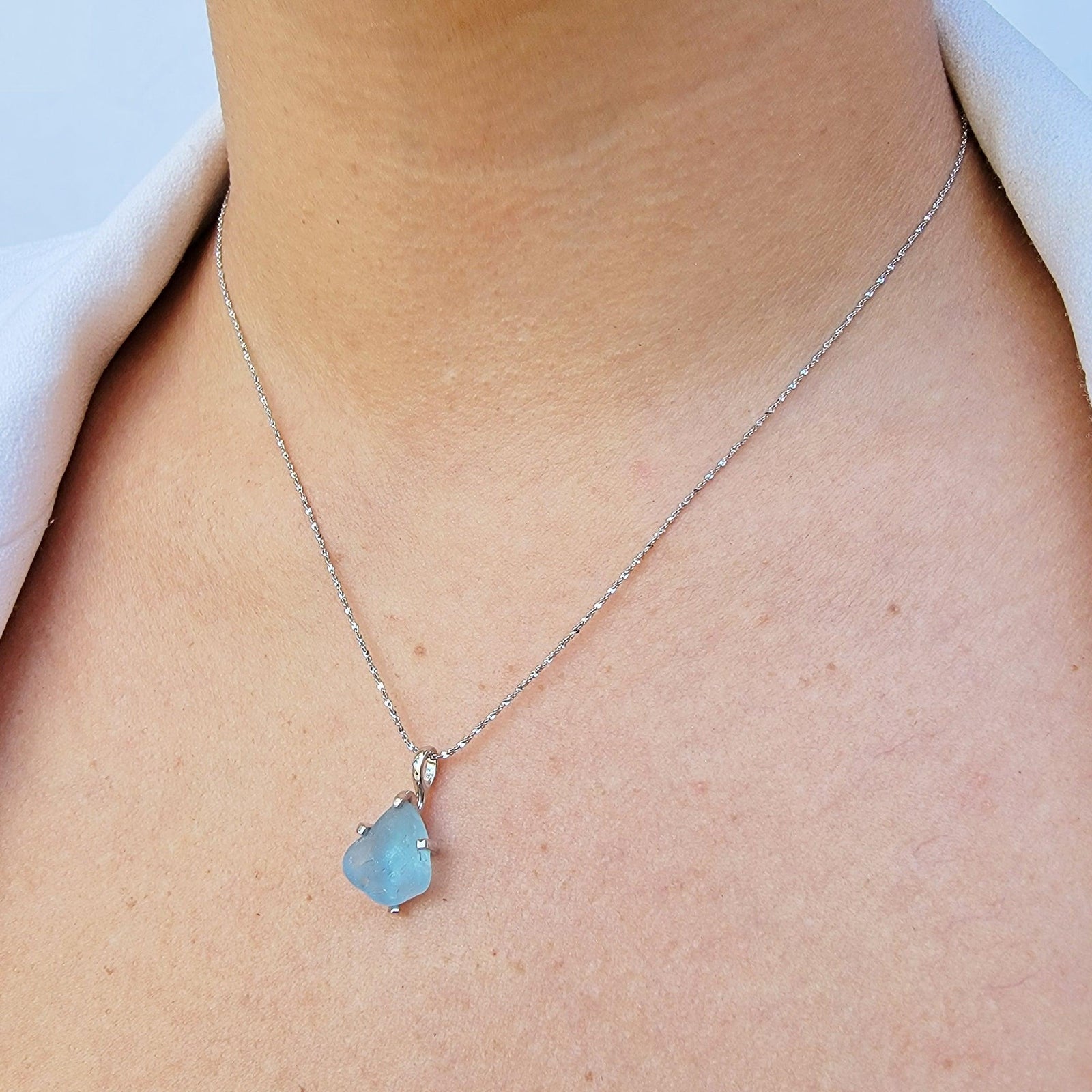 Raw Swiss Blue Topaz Pendant - Uniquelan Jewelry