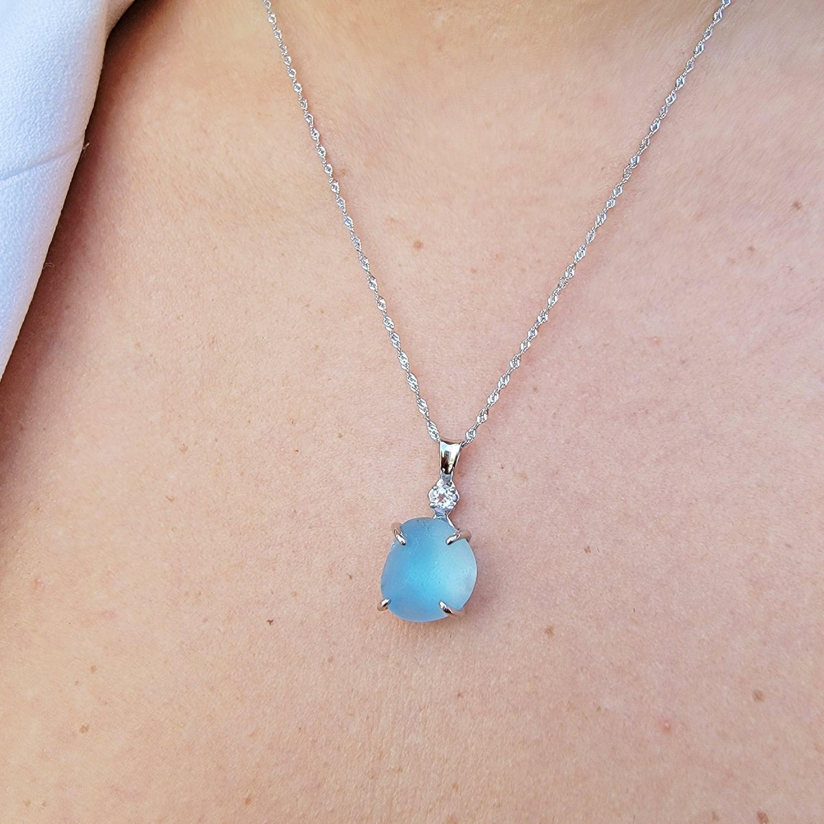 Raw Swiss Blue Topaz Necklace - Uniquelan Jewelry