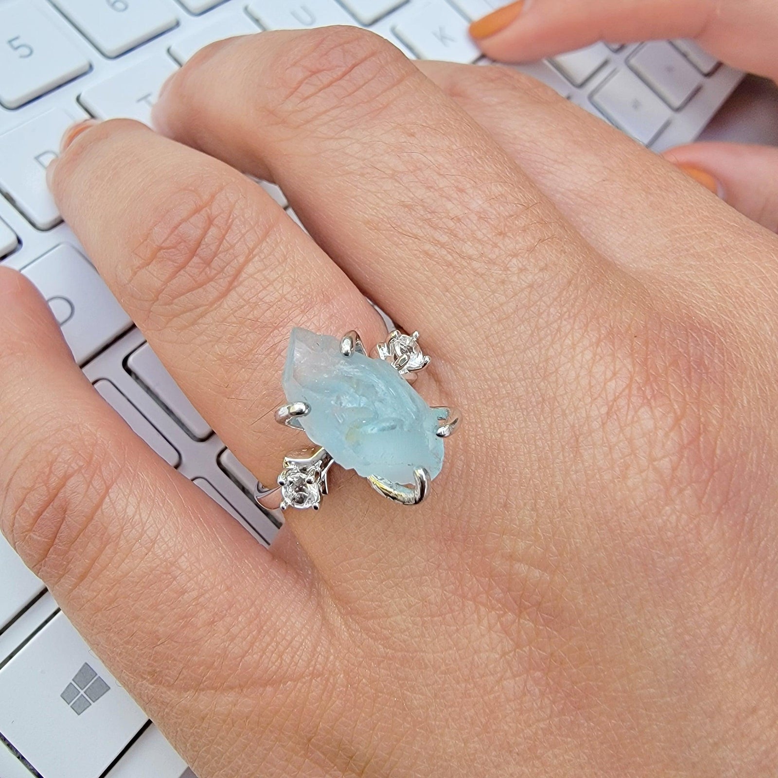 Raw Swiss Blue Topaz Ring - Uniquelan Jewelry