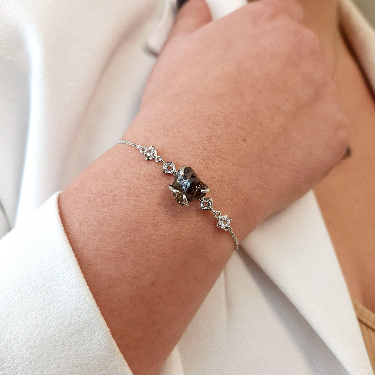 Raw Smoky Quartz Chain Bracelet - Uniquelan Jewelry