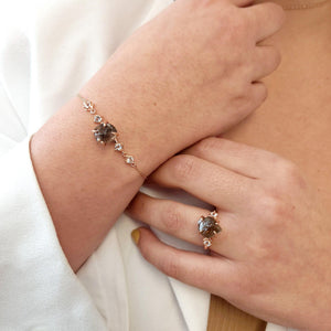 Raw Smoky Quartz Ring Bracelet Set - Uniquelan Jewelry