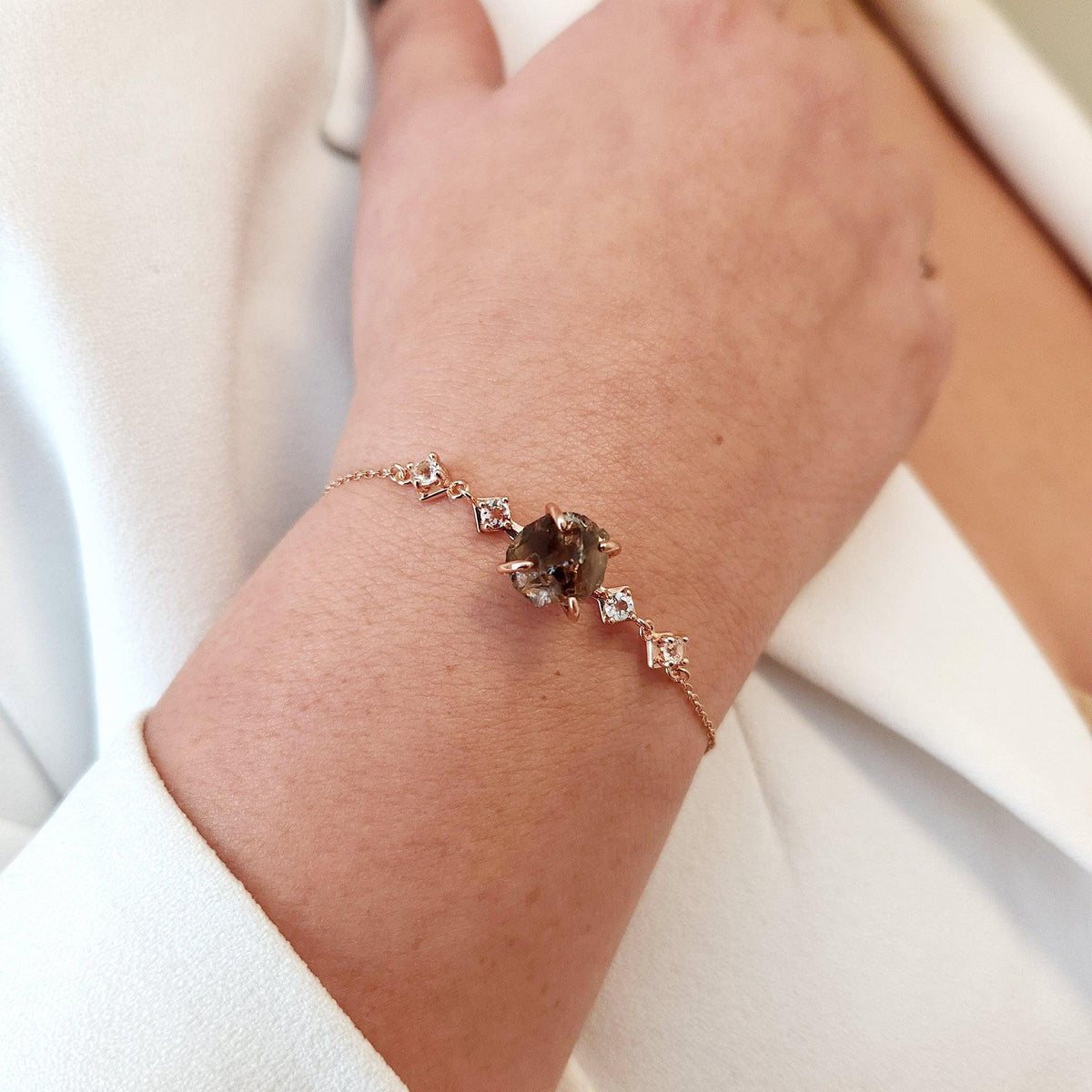 Raw Smoky Quartz Chain Bracelet - Uniquelan Jewelry